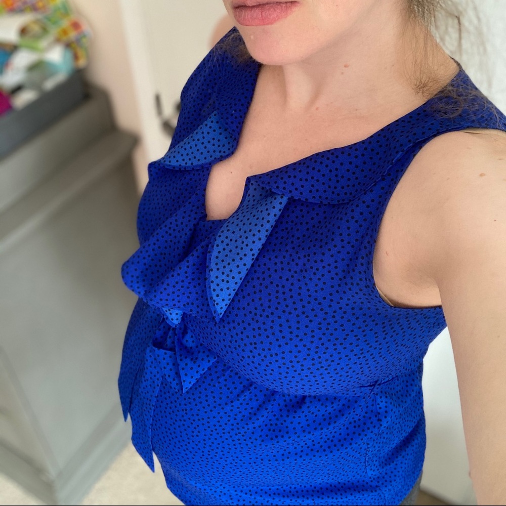 Motherhood maternity blue polka dot ruffle blouse